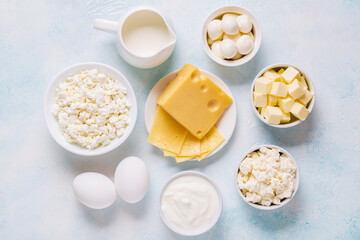 Different types of dairy products.