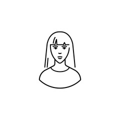 Linear icon of a woman's face. The avatar of a woman. It can be used in the beauty industry. Cosmetology, facial care, massage, spa, hairstyles. The design element of the logo, business card. Vector
