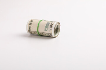 A stack of five hundred rupee notes (Indian currency) isolated on a white background.