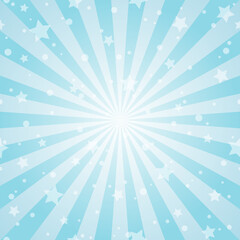 Sunlight horizontal background. Powder blue color burst background with shining stars.