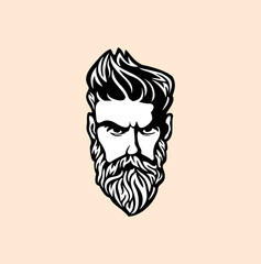 Vector black and white of hipster man logo. 
Silhouette of hipster guy in profile for barber shop. 
Elements for logo and tattoo in hipster style