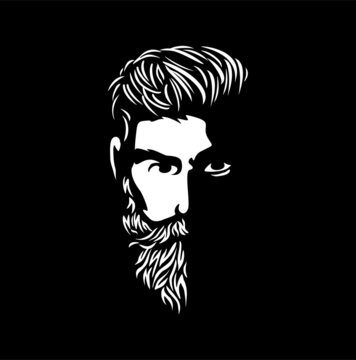 Vector black and white of hipster man logo. 
Silhouette of hipster guy in profile for barber shop. 
Elements for logo and tattoo in hipster style