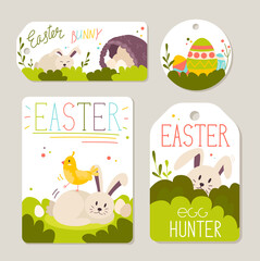 Happy Easter greeting card with bunny and chick.