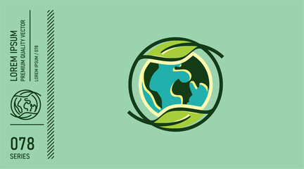 Earth and leaf ecology logo. Eco friendly symbol icon.