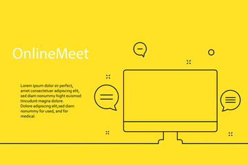 Fototapeta na wymiar Online webinar, meeting. Banner in yellow background for announcements of webinars, web meetings, online education.