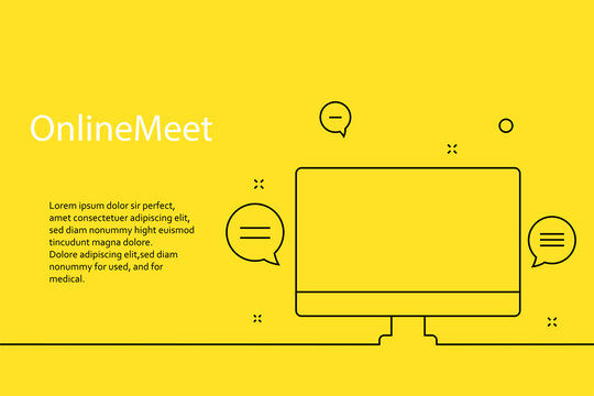 Online webinar, meeting. Banner in yellow background for announcements of webinars, web meetings, online education.