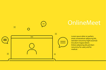 Online webinar, meeting. Banner in yellow background for announcements of webinars, web meetings, online education.