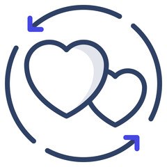 Hearts inside rotating arrows, update relationship icon