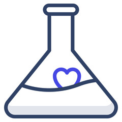 Heart inside lab flask, love chemistry icon