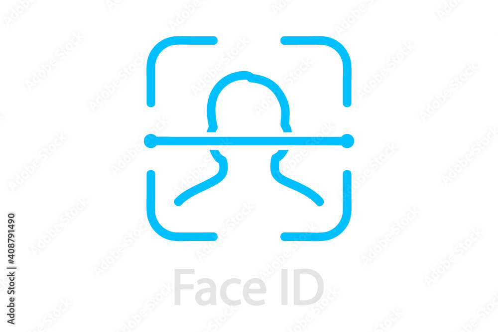 Poster simple thin line face id scan icon. face identification. identification of a person. face id icon. f