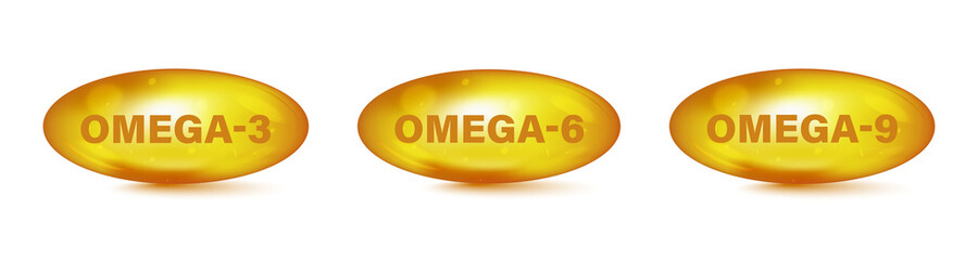 Omega Fatty Acid, EPA, DHA. Vitamin drop pill capsule Omega-3, Omega-6, Omega-9. Polyunsaturated fatty. Natural Fish. Fatty acids oil drop icons, Organic Vitamin, Nutrient