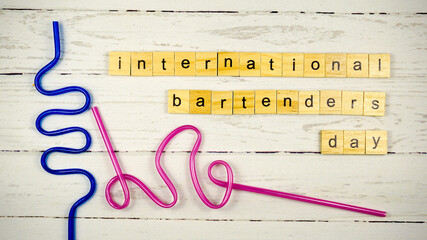 International Bartender's Day.words from wooden cubes with letters