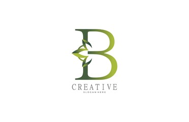 lettering green floral modern logotype letter B