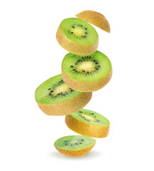 Cut ripe kiwi fruit on white background - obrazy, fototapety, plakaty