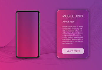 Realistic smartphone mockup. 3d mobile phone with blank screen on gradient abstract background.