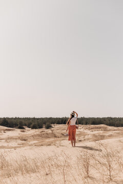 Desert landscape, dry grass and yellow sand