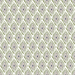 Vector Oblong Doodle Style Diamonds in Blue Green Brown on White Background Seamless Repeat Pattern. Background for textiles, cards, manufacturing, wallpapers, print, gift wrap and scrapbooking.