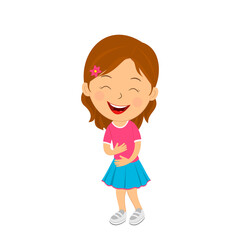 cute cartoon girl lauhing on the white