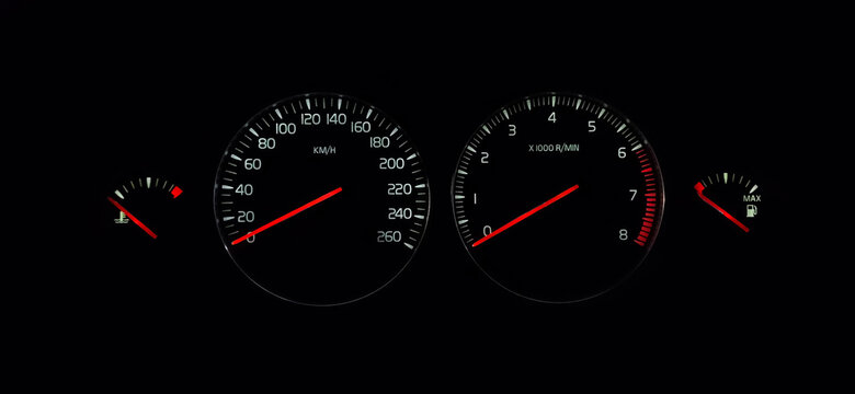 speedometer on a black background. red arrows with white numbers