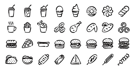 Fast Food Icon Set (Hand-drawn line version)