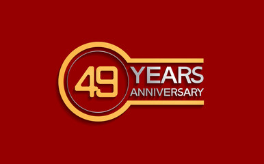 49 years anniversary golden and silver color with circle isolated on red background can be use for special moment, celebration, invitation and greeting card