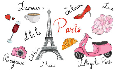 Paris hand drawn symbols, icons. France elements. © Nadzezhda