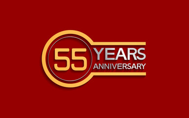 55 years anniversary golden and silver color with circle isolated on red background can be use for special moment, celebration, invitation and greeting card