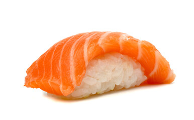 Salmon sushi nigiri isolated on white background, Japanese food