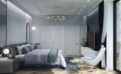 Master bedroom interior design, 3d rendering