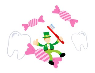 leprechaun shamrock celtic and dental care cartoon doodle flat design style vector illustration