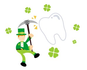 leprechaun shamrock celtic and mining tooth dental care cartoon doodle flat design style vector illustration