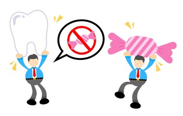 businessman worker and dental care stop eat candy cartoon doodle flat design style vector illustration
