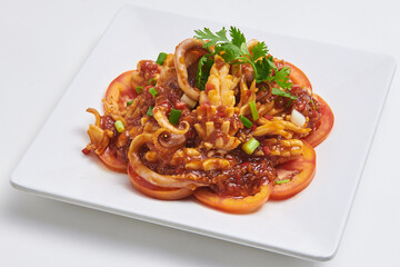 Stir Fried Squid with Curry Powder Delicious dishes of Thailand