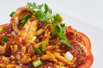 Stir Fried Squid with Curry Powder Delicious dishes of Thailand