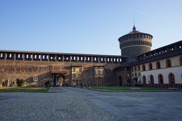 Fototapeta na wymiar Garden in Castello Sforzesco in Milano aka Sforza Castle in Milan, Italy - スフォルツェスコ城 イタリア ミラノ
