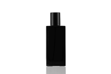 Black glass Perfume bottle isolated on white background.