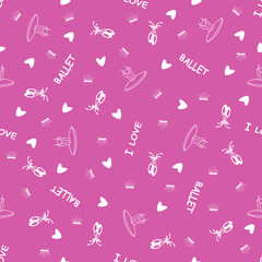 seamless pattern with the image of a tutu, pointe shoes, crown, hearts and the inscription I love ballet © Nataliia Kheilo