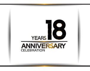 18 years anniversary black color simple design isolated on white background can be use for celebration, party, birthday and special moment