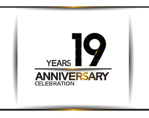 19 years anniversary black color simple design isolated on white background can be use for celebration, party, birthday and special moment