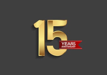 15 years anniversary simple design with golden color and red ribbon isolated on black background can be use for template, element, greeting card, invitation and special celebration event