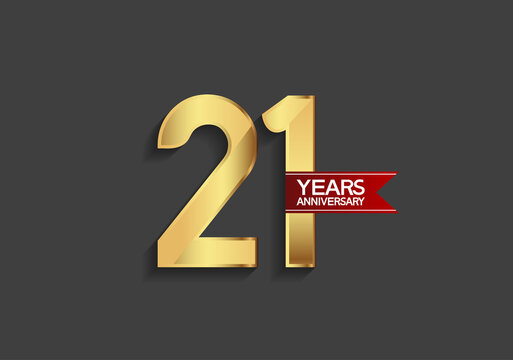 21 years anniversary simple design with golden color and red ribbon isolated on black background can be use for template, element, greeting card, invitation and special celebration event