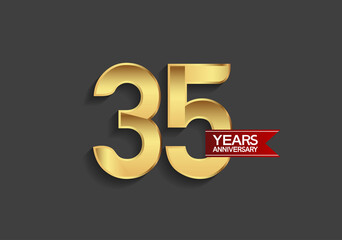 35 years anniversary simple design with golden color and red ribbon isolated on black background can be use for template, element, greeting card, invitation and special celebration event