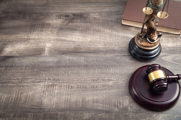  Statue of Lady Justice, book and gavel.