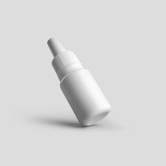 Template of a small plastic bottle with a pipette, with a cap, a jar for drops for the treatment of nose, eyes, ears, isolated on background.