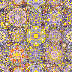 Traditional colorful mandala floral ornament seamless vector pattern design