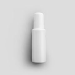 Template of plastic matte bottle with cap, white spray jar, for design presentation, logo.