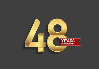 48 years anniversary simple design with golden color and red ribbon isolated on black background can be use for template, element, greeting card, invitation and special celebration event