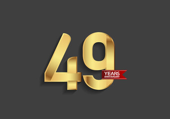 49 years anniversary simple design with golden color and red ribbon isolated on black background can be use for template, element, greeting card, invitation and special celebration event