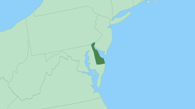 Map of Delaware with pin of country capital. Delaware Map with neighboring countries in green color.
