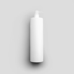 Mockup of a white plastic bottle with a pump for gel, lotion, isolated on background, for advertising in a pharmacy.